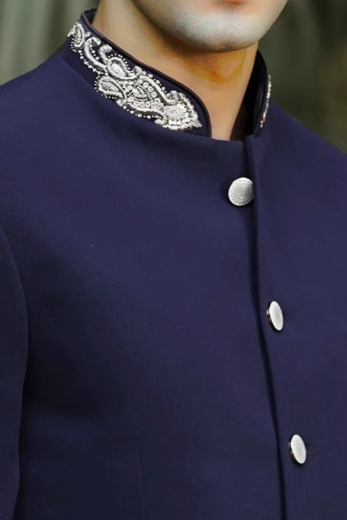 Men Navy Blue Embroidered Jodhpuri Bandhgala Suit For Special Groom Wedding Suit & Reception Sangeet Engagement Suit