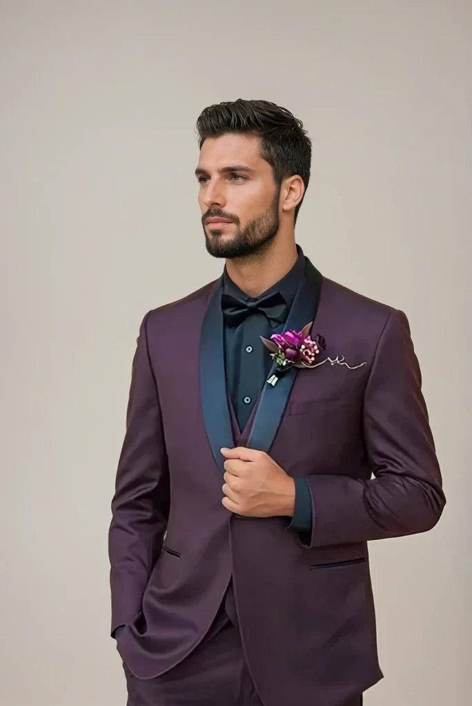 Men Dark Wine Three Piece Tuxedo Suit Special For Engagement Wedding Parties Wear Reception Events Wear