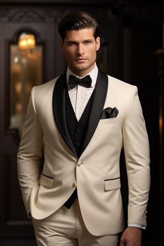 Man Classic Cream Tuxedo Suit Elegant Wedding Suit Dinner Suit Slim Fit Suit Stylish Formal Wear New Year Gift For Him