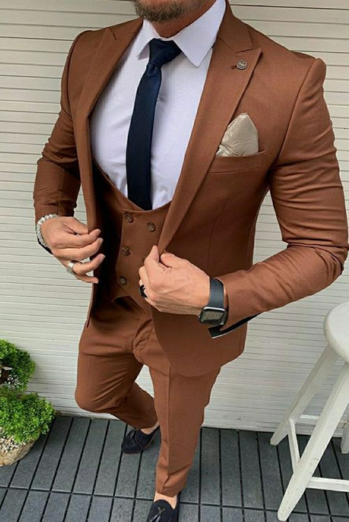 Men 3 Piece Prom Wedding Rust Suit Slim Fit Suit Groomsmen Dinner Party Wear Suit Bespokea