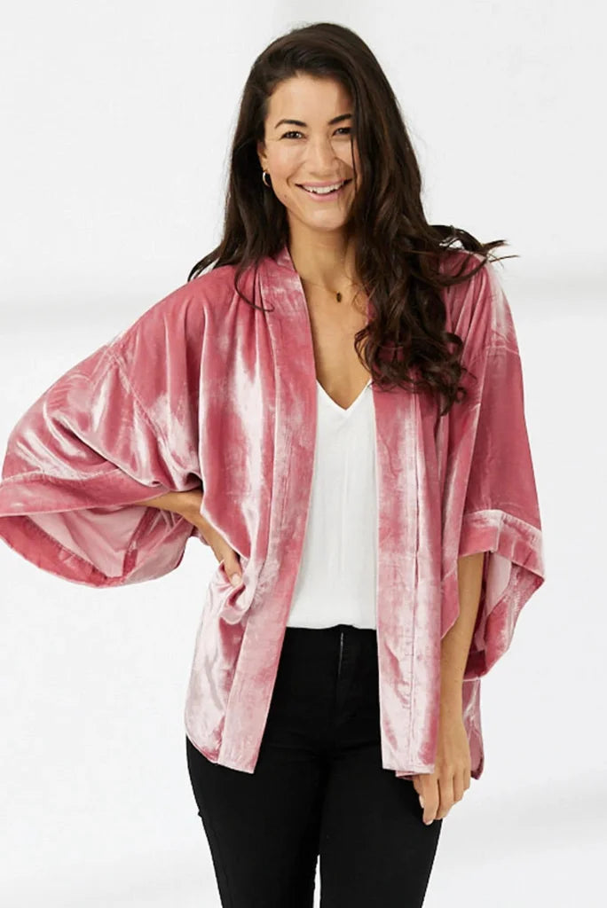 Deep Pink Velvet Kimono Jacket for Her, Elegant Kimono for Women