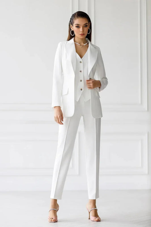 Women's White Single Breasted 3 Piece Suit, Formal Suit for Office and Meetings