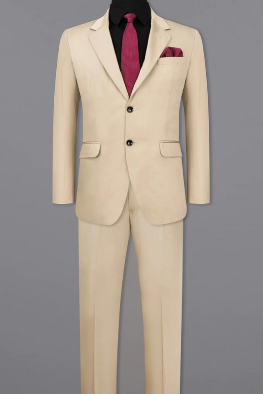 Men Beige Two Piece Suit Stylish Wedding Suit Dinner Suit Elegant Groomsmen Suit Bespoke Tailoring