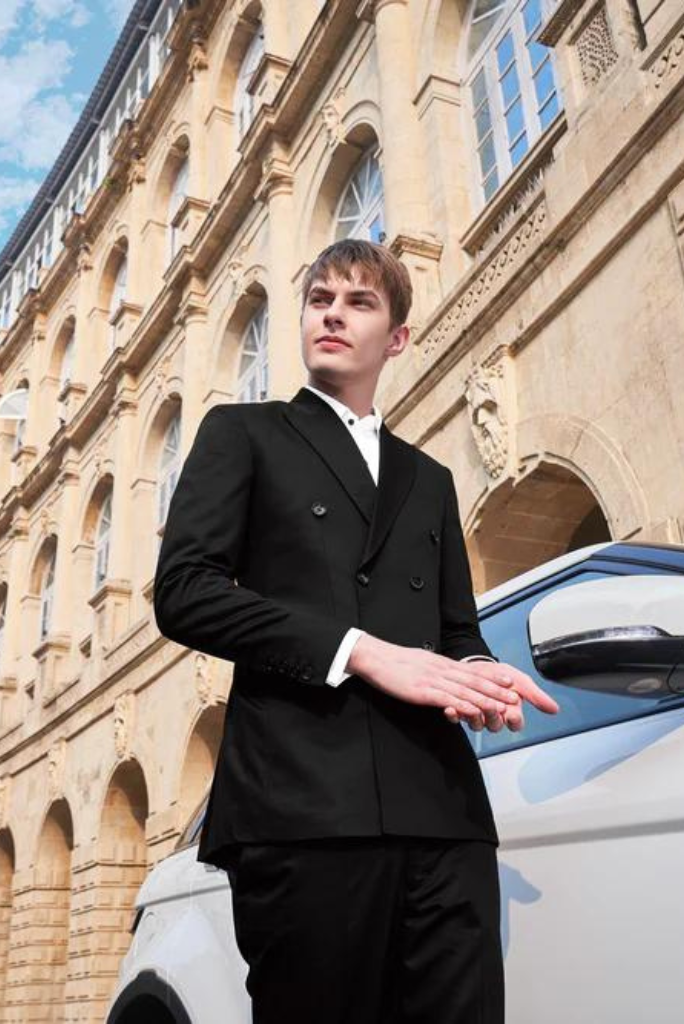 Men Classic Double Breasted Black Suit Elegant Wedding Suit Two Piece Suit Groom Slim Fit Suit bespoke mens Wear Him